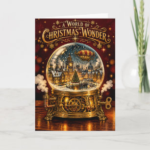 Steampunk Snow Globe Victorian Christmas Village Holiday Card