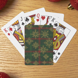 Steampunk Snowflake Red and Green Tartan Playing Cards