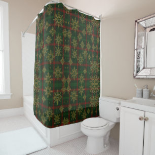 Steampunk Snowflake Red and Green Tartan Shower Curtain