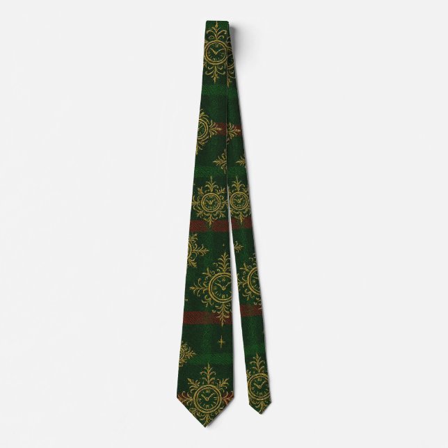 Steampunk Snowflake Red and Green Tartan Tie (Front)