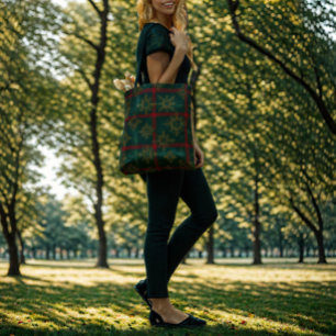 Steampunk Snowflake Red and Green Tartan Tote Bag