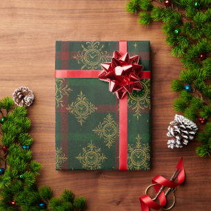 Steampunk Snowflake Red and Green Tartan Wrapping Paper