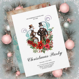 steampunk  snowman and steampunk snowwoman invitation