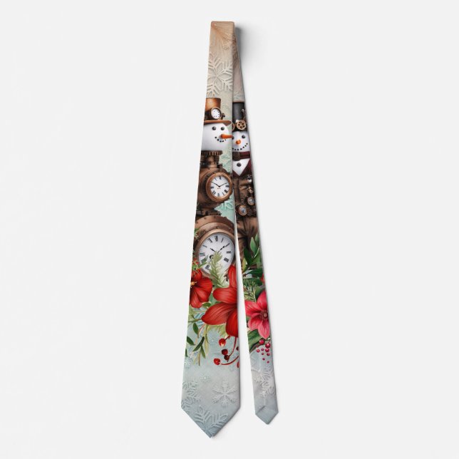 steampunk  snowman and steampunk snowwoman tie (Front)