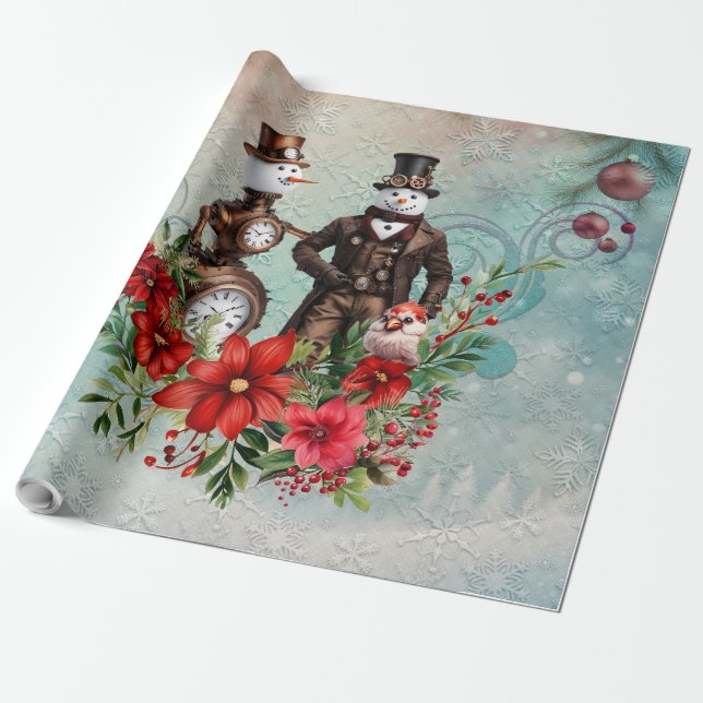 steampunk  snowman and steampunk snowwoman  wrapping paper (Unrolled)