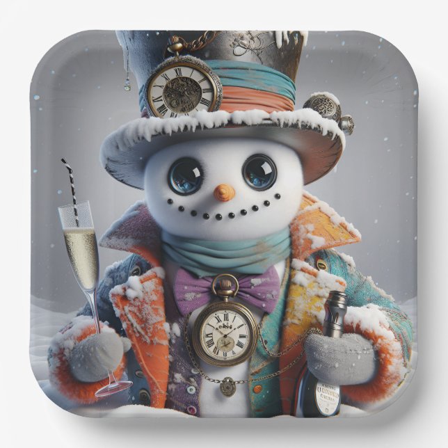  Steampunk Snowman, Christmas, Author Natasha Us   Paper Plate (Front)