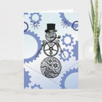 Steampunk Snowman Gearry Christmas Card