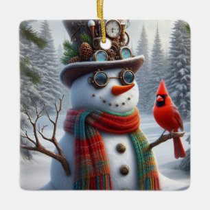 Steampunk snowman ornament, ceramic ornament