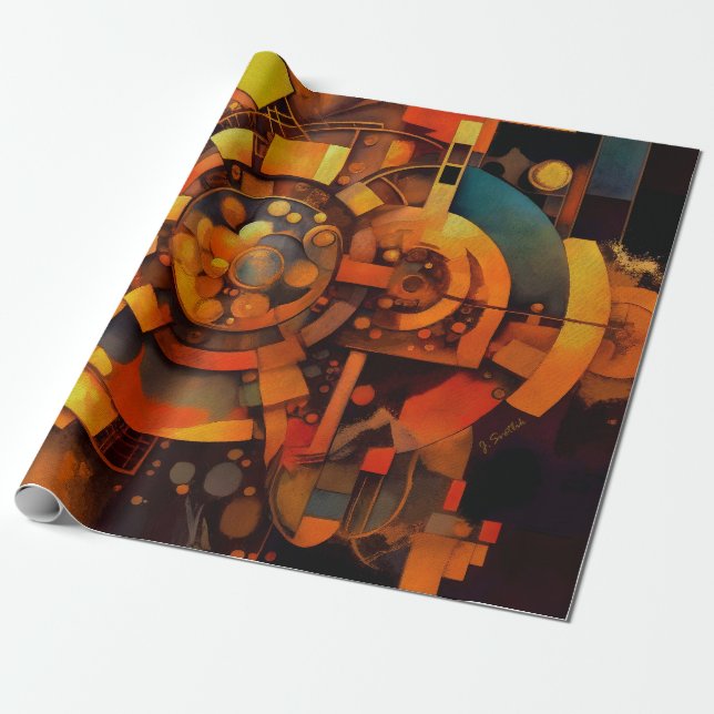 Steampunk Solar Mechanism Abstract Wrapping Paper (Unrolled)