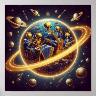 Steampunk Space Aliens Band Of Five Poster