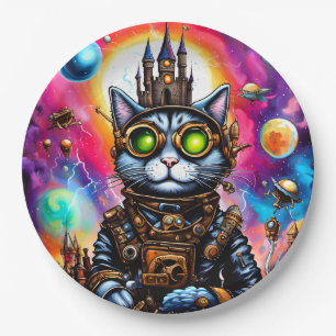 Steampunk Space Cat I Paper Plate