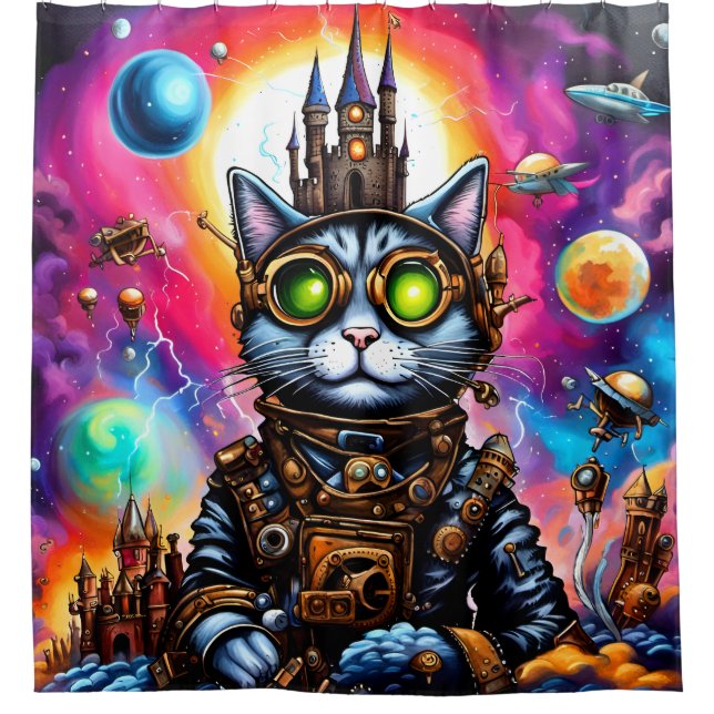 Steampunk Space Cat I Shower Curtain (Front)