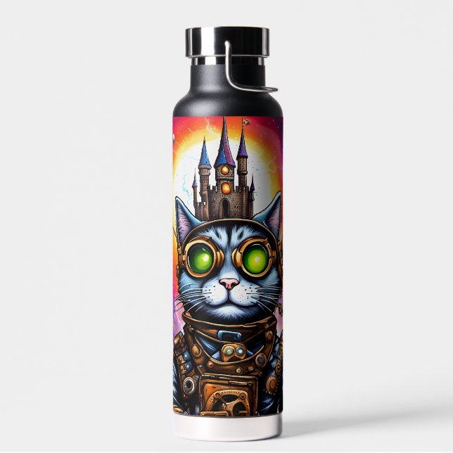 Steampunk Space Cat I Water Bottle (Left)