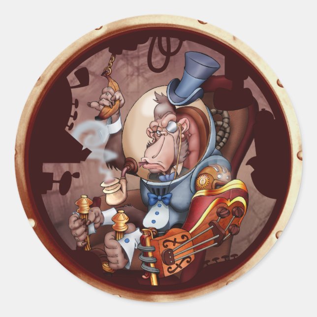 Steampunk Space Chimp Porthole Sticker (Front)