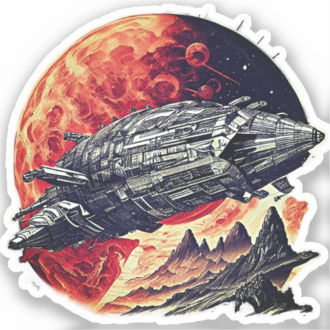 Steampunk Spaceship Sticker - Retro Sci-Fi Comic  (Front)