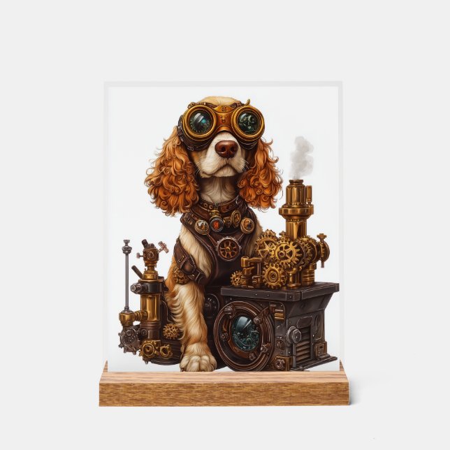 Steampunk Spaniel � Victorian Dog Inventor Acrylic Sign (Front)