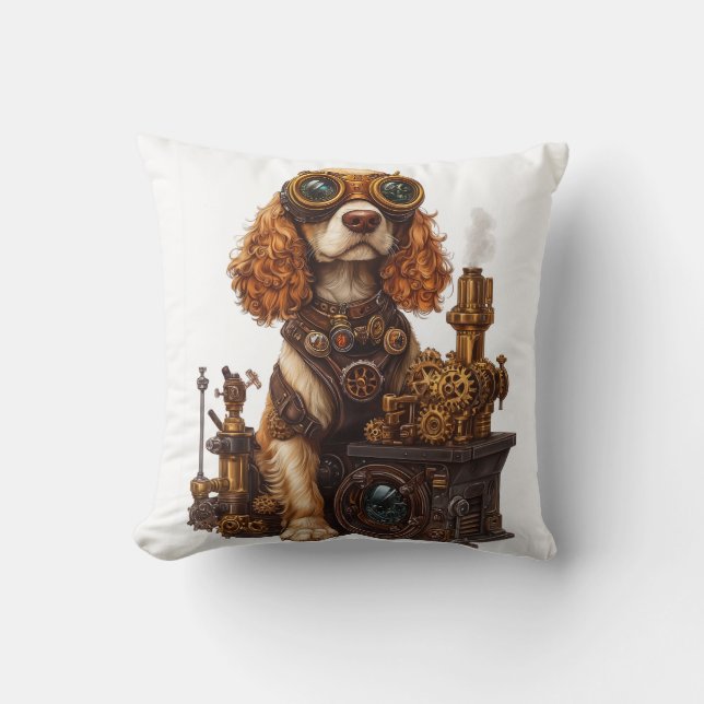 Steampunk Spaniel � Victorian Dog Inventor Cushion (Front)
