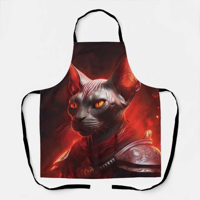 Steampunk Sphinx Cat Warrior Looking Fierce Apron (Front)
