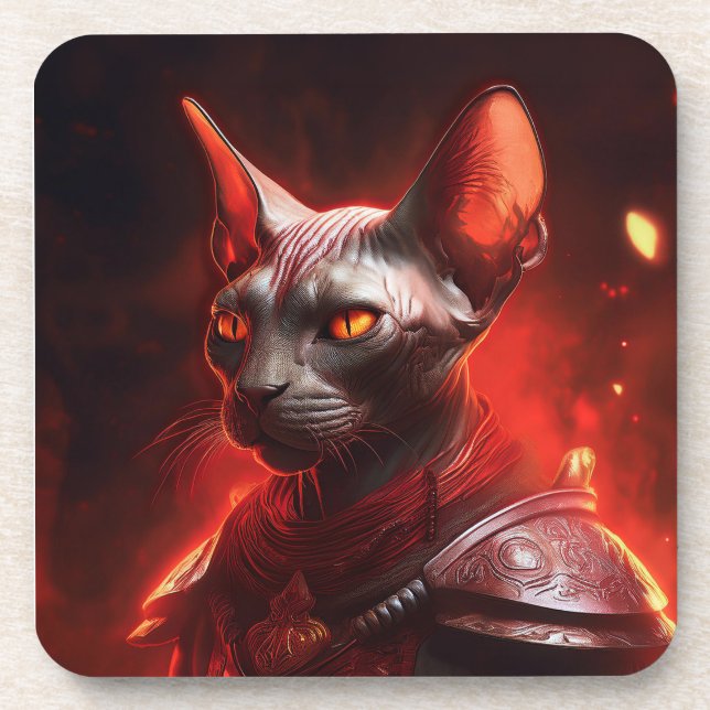 Steampunk Sphinx Cat Warrior Looking Fierce Coaster (Front)
