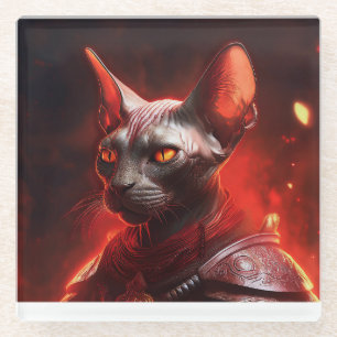 Steampunk Sphinx Cat Warrior Looking Fierce Glass Coaster
