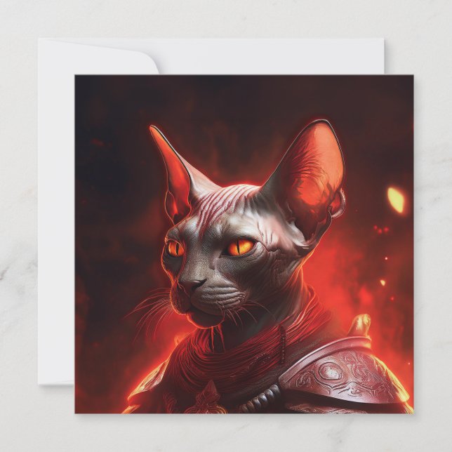 Steampunk Sphinx Cat Warrior Looking Fierce Invitation (Front)