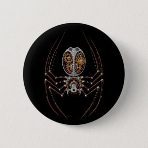 Steampunk Spider, black background 6 Cm Round Badge