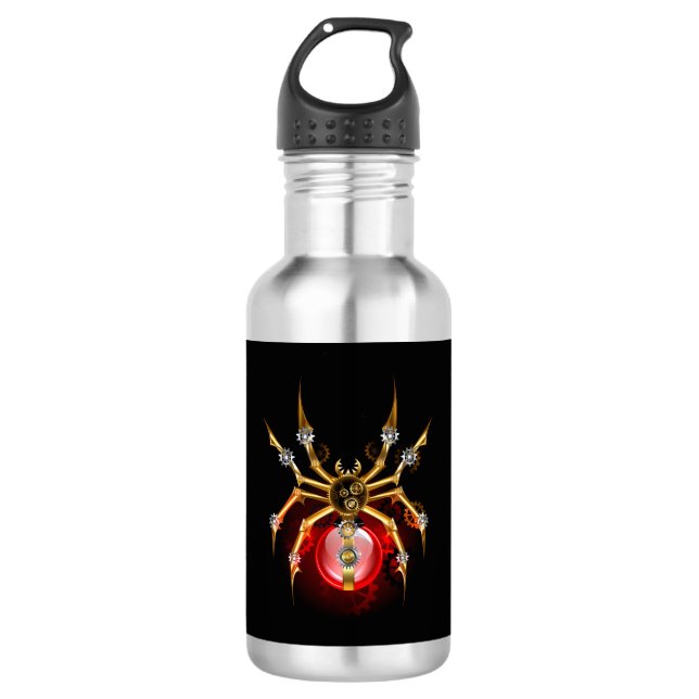 Steampunk spider on black 532 ml water bottle (Front)