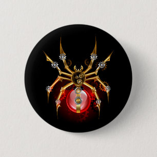 Steampunk spider on black 6 cm round badge