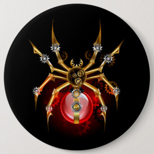 Steampunk spider on black 6 cm round badge