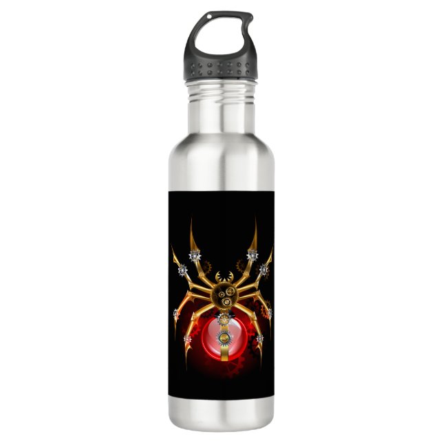 Steampunk spider on black 710 ml water bottle (Front)