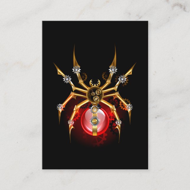 Steampunk spider on black advice card (Front)