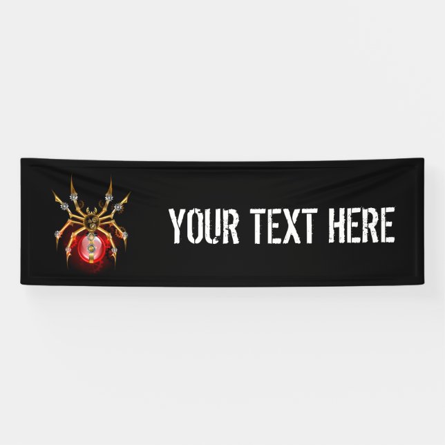 Steampunk spider on black banner (Horizontal)