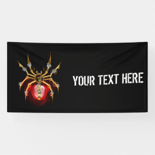 Steampunk spider on black banner