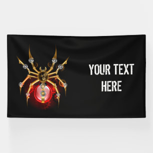 Steampunk spider on black banner