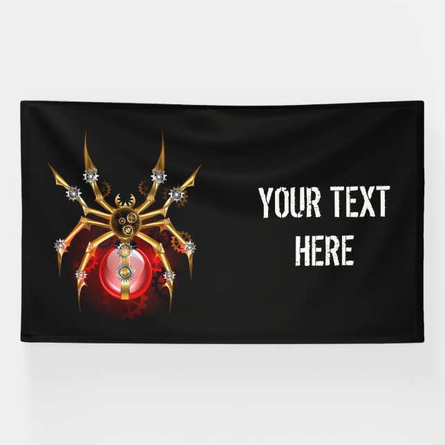 Steampunk spider on black banner (Horizontal)