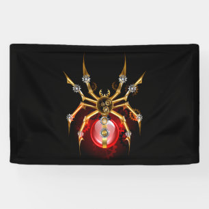 Steampunk spider on black banner