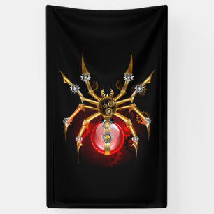 Steampunk spider on black banner
