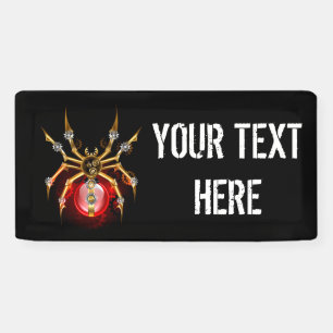 Steampunk spider on black banner