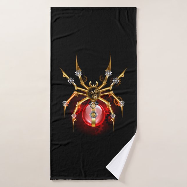 Steampunk spider on black bath towel (Bath Towel)