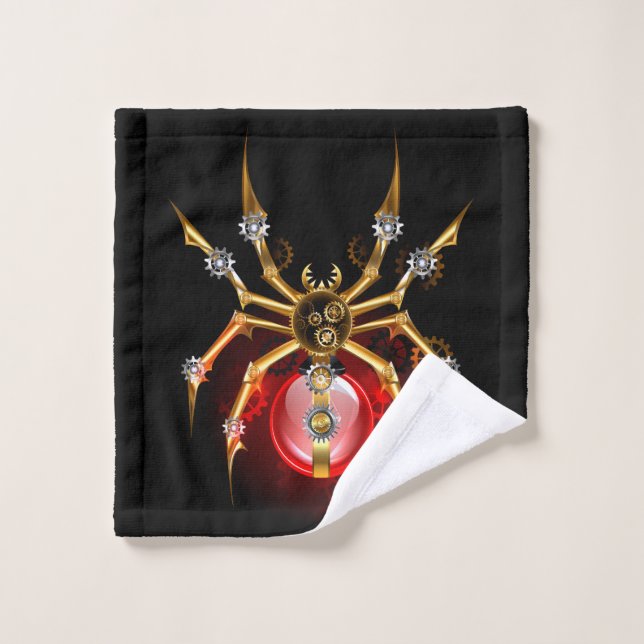 Steampunk spider on black bath towel set (Wash Cloth)