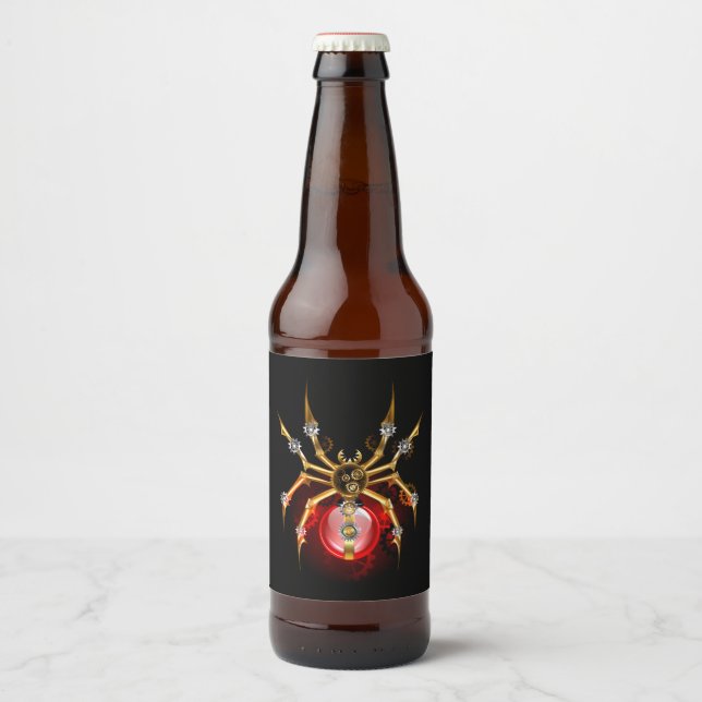 Steampunk spider on black beer bottle label (Front)