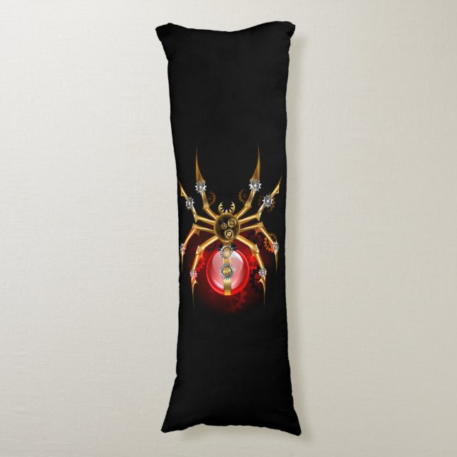 Steampunk spider on black body cushion (Front Vertical)