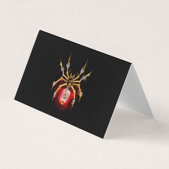 Steampunk spider on black business card (Front)