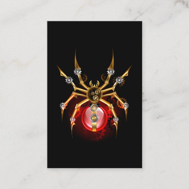 Steampunk spider on black business card (Front)