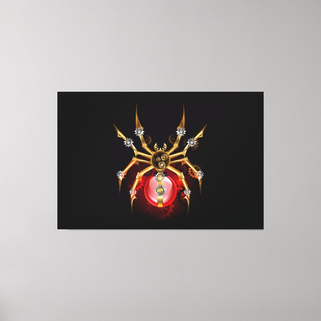 Steampunk spider on black canvas print (Front)