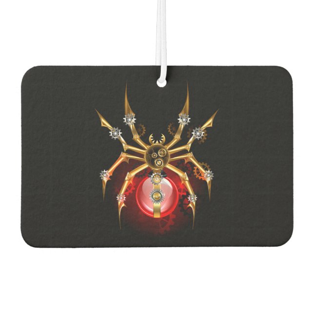 Steampunk spider on black car air freshener (Front)