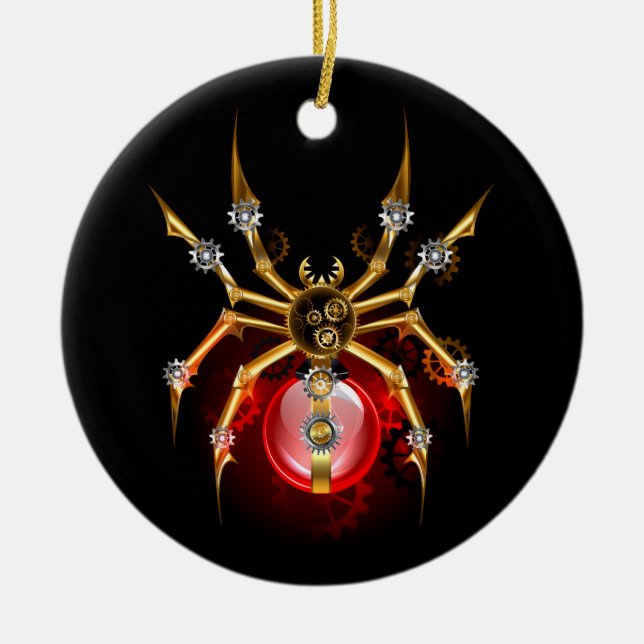 Steampunk spider on black ceramic tree decoration (Front)