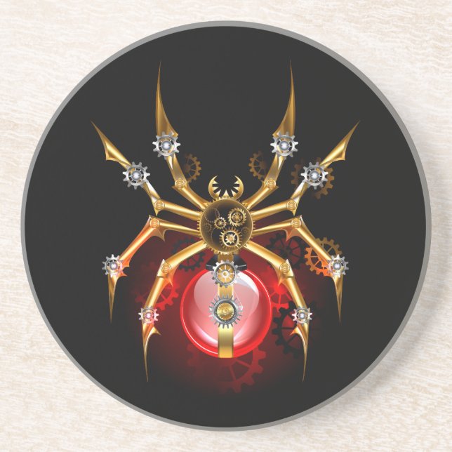 Steampunk spider on black coaster (Front)