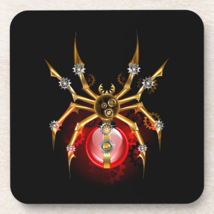Steampunk spider on black coaster
