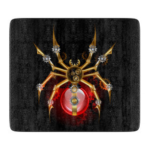 Steampunk spider on black cutting board
